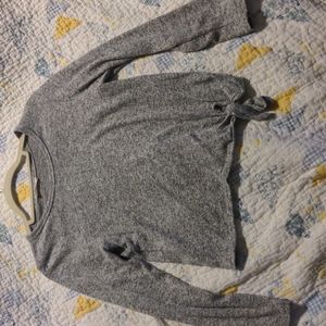 Grey long crop sweater tie front small